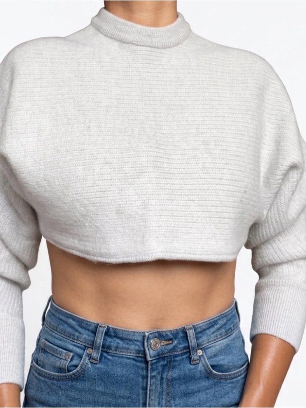 Aritzia Wilfred Free merino wool Cropped Ribbed Sweater in gray XS